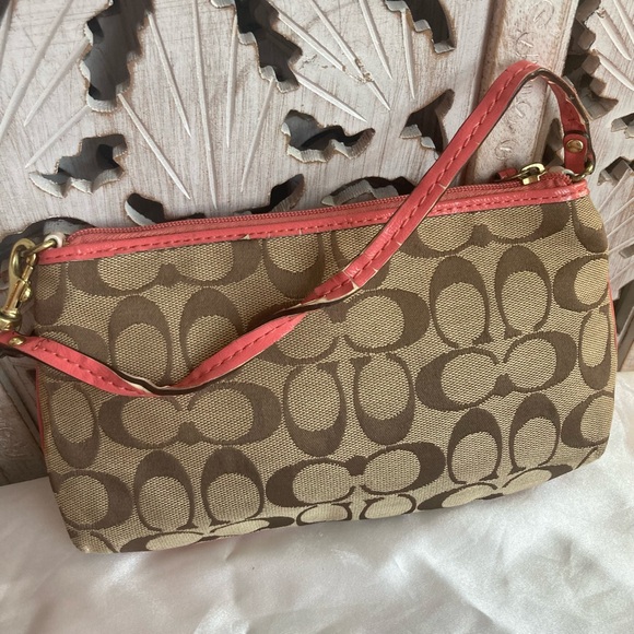 Coach Signature Brown and Pink Large Wristlet - Picture 3 of 6